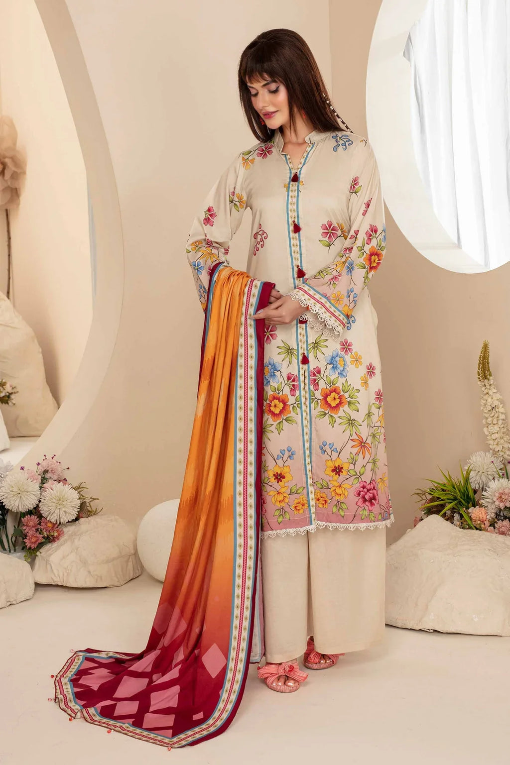 Feroza Digital Printed Linen 3PC D7