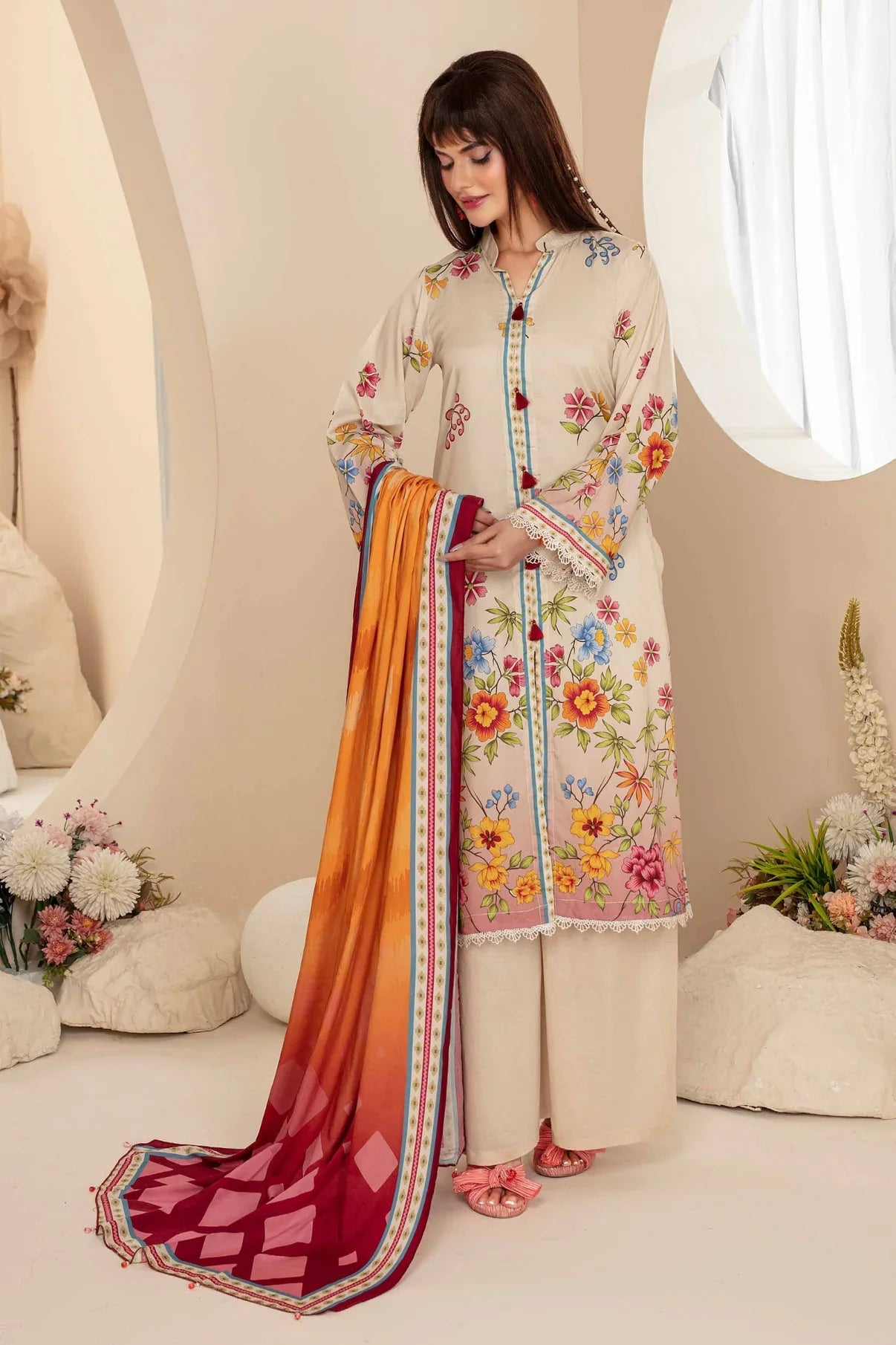 Feroza Digital Printed Linen 3PC D7