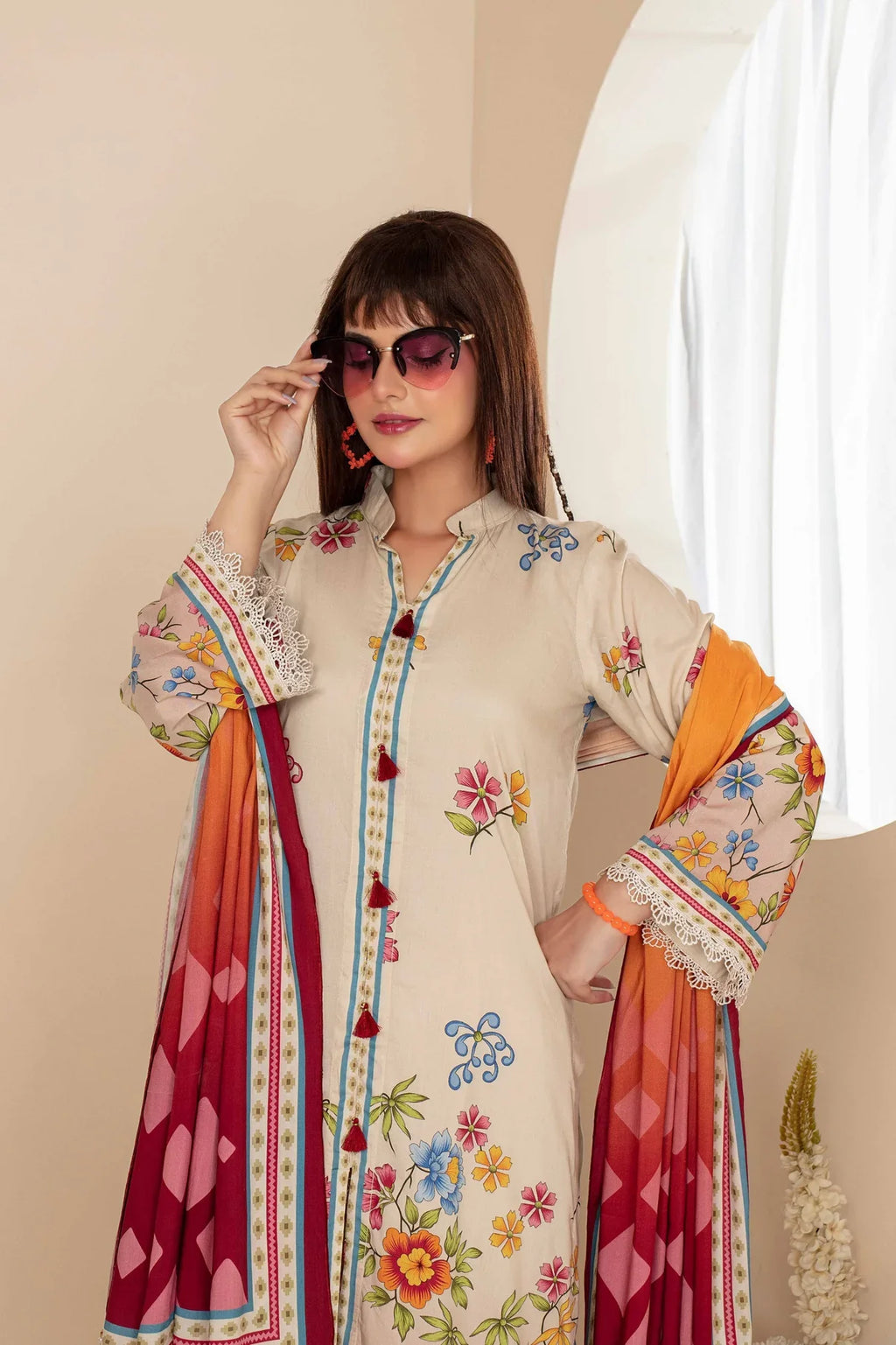 Feroza Digital Printed Linen 3PC D7