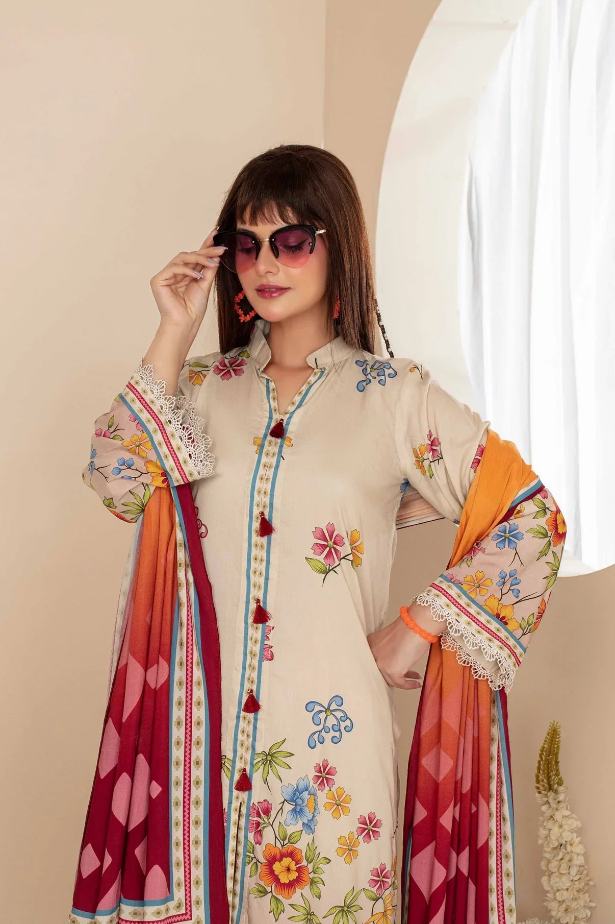 Feroza Digital Printed Linen 3PC D7