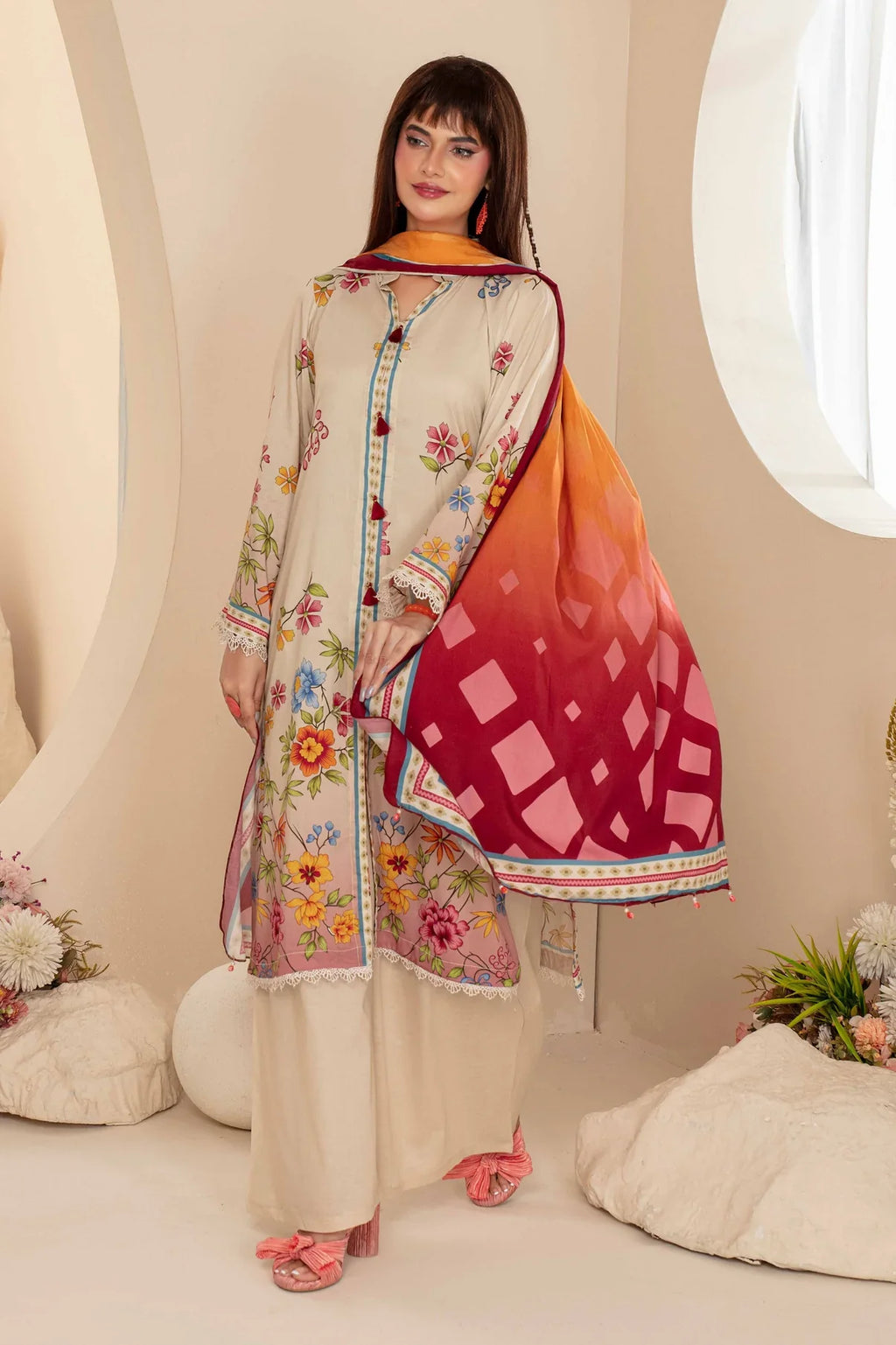 Feroza Digital Printed Linen 3PC D7